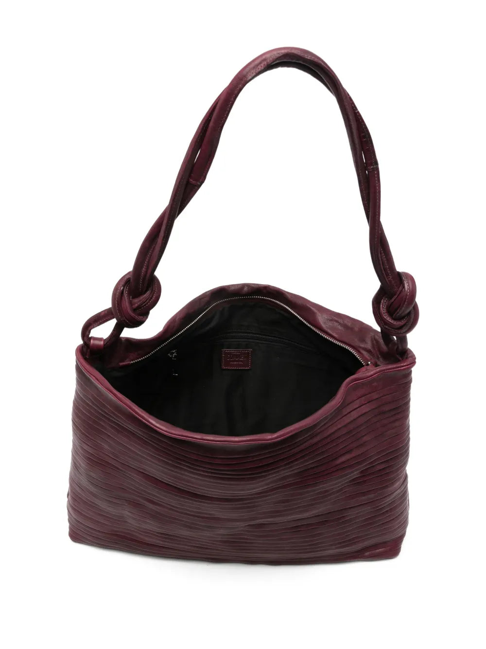 Sommet Aisha Rows large wine-colored leather bag with pleated texture and knotted handle handmade in Italy