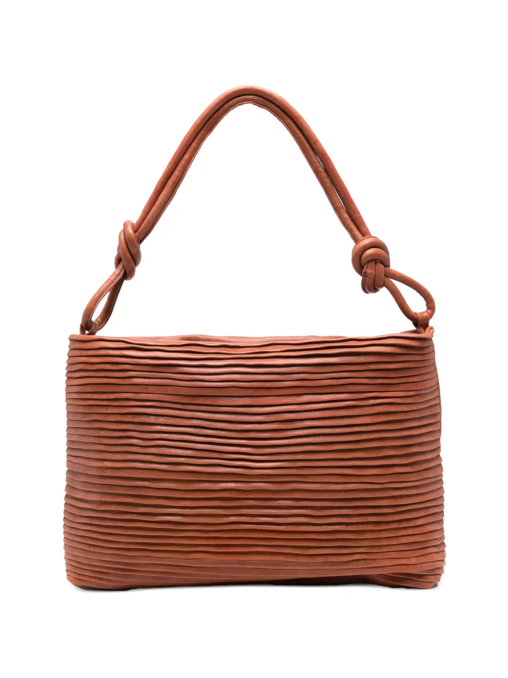 Sommet Aisha Rows Large siena pleated leather shoulder bag in vegetable tanned leather, handcrafted in Italy.