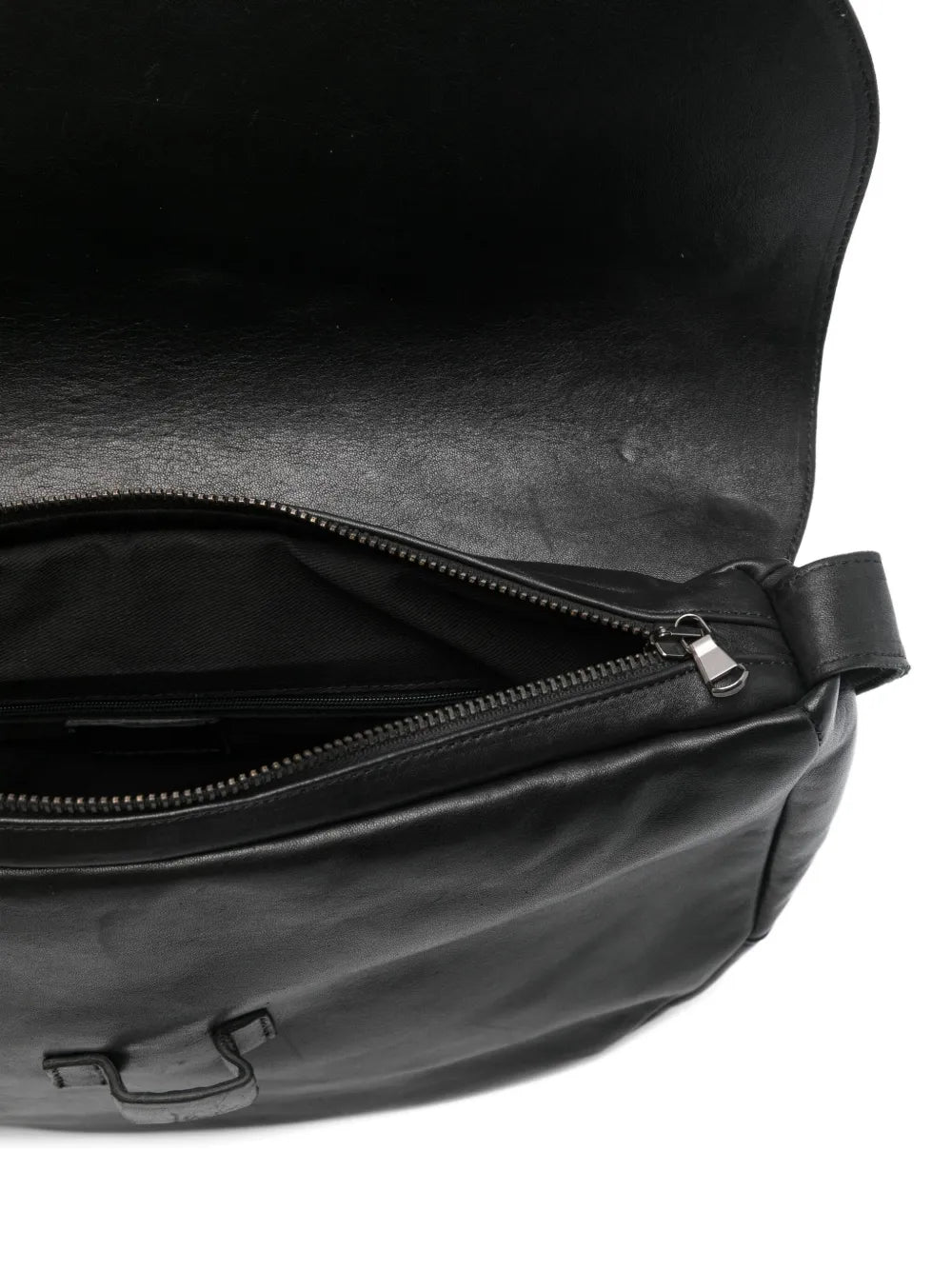 Sommet Alexi black waxed vegetable-tanned leather shoulder bag handmade in Italy – adjustable strap and interior zip pocket.