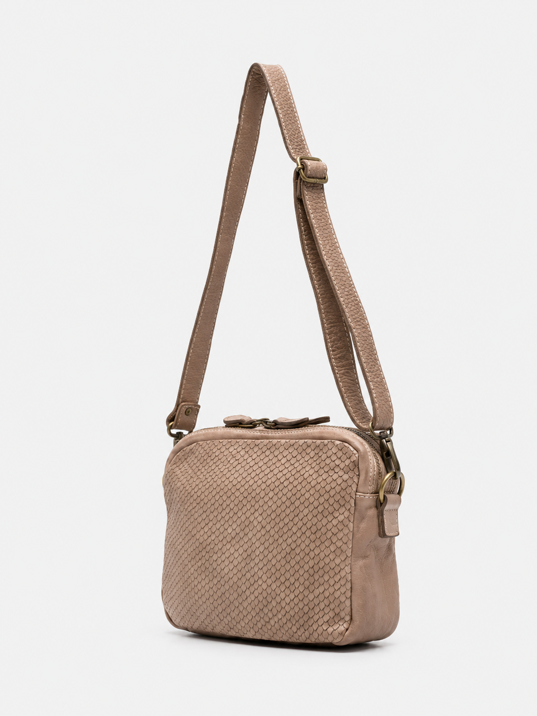 SOMMET ARLO Cobra vegetable-tanned leather crossbody bag in Taupe, handmade in Italy