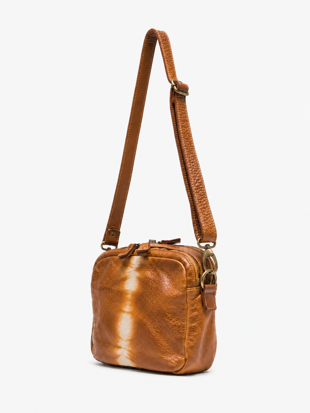SOMMET Arlo Tie-Dye Vegetable-Tanned Leather Crossbody Bag in Cuoio — Handmade in Italy
