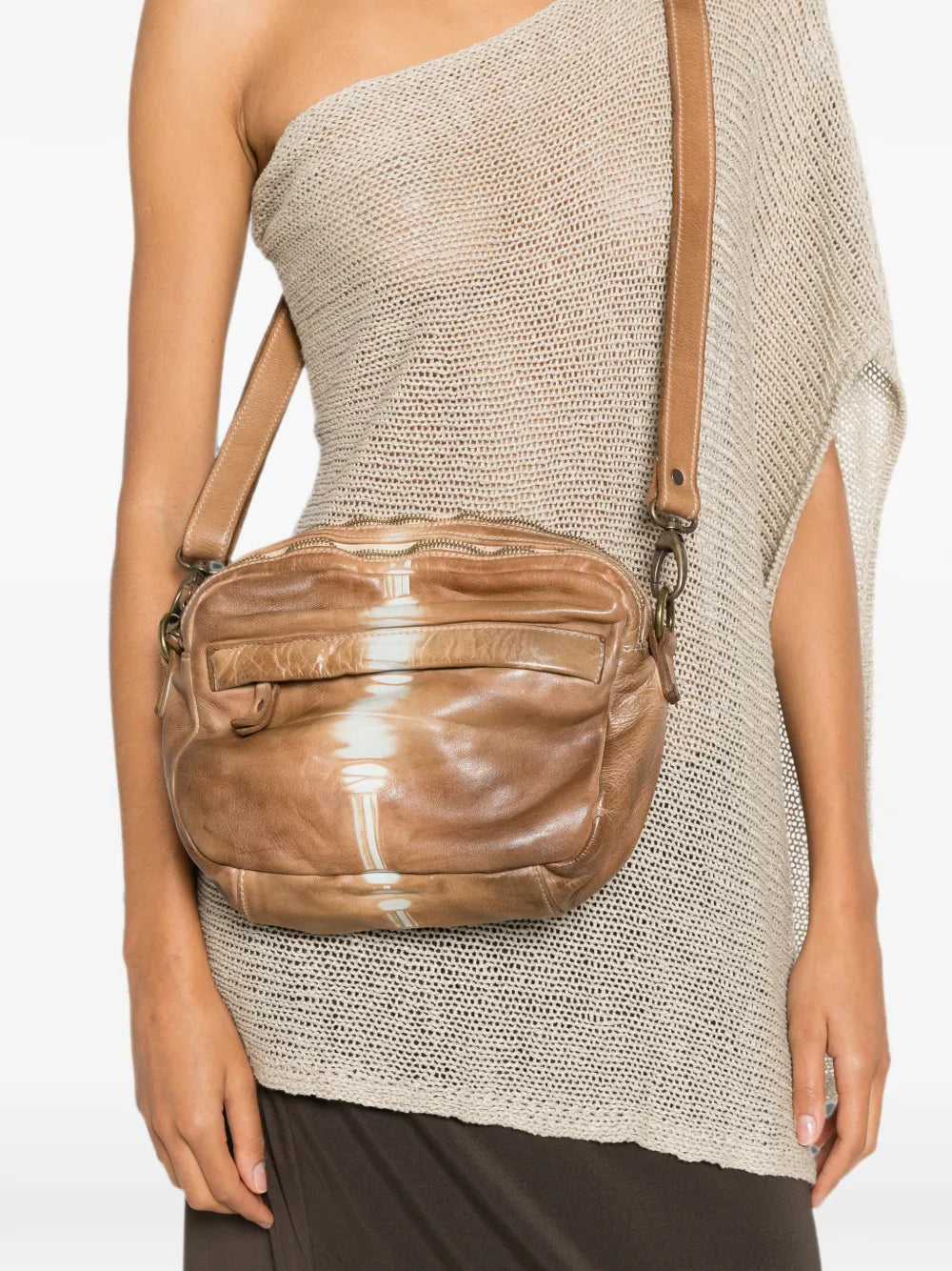 SOMMET Arlo Tie-Dye Vegetable-Tanned Leather Crossbody Bag in Taupe — Handmade in Italy