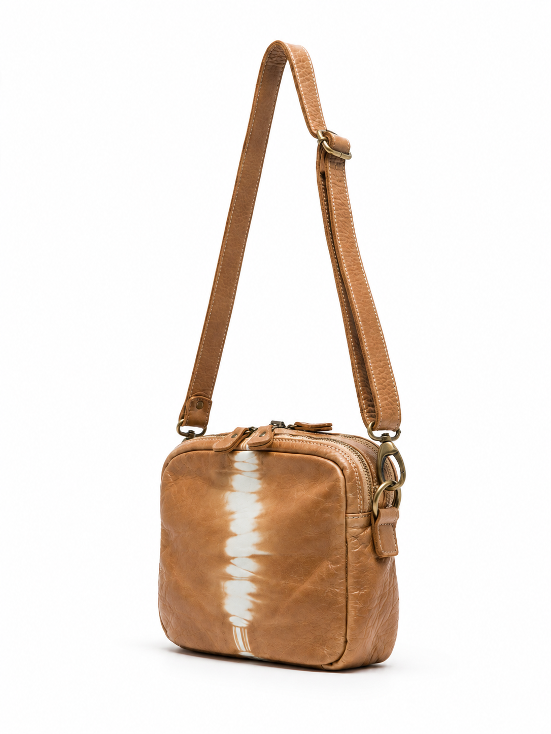 SOMMET Arlo Tie-Dye Vegetable-Tanned Leather Crossbody Bag in Taupe — Handmade in Italy