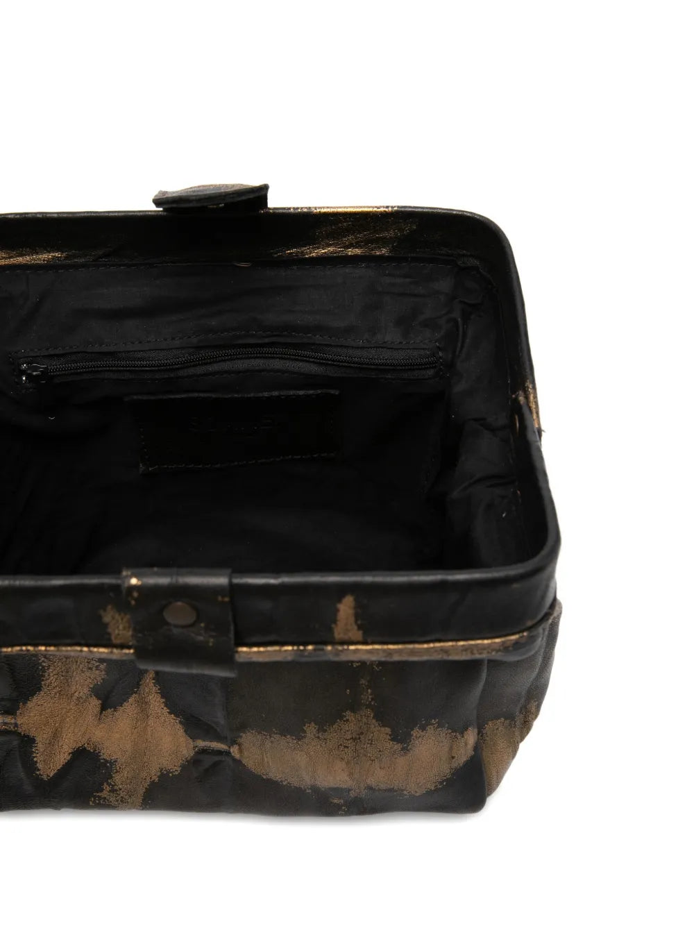 Sommet black and antique gold lambskin clutch and crossbody bag with detachable leather strap, handmade in Italy