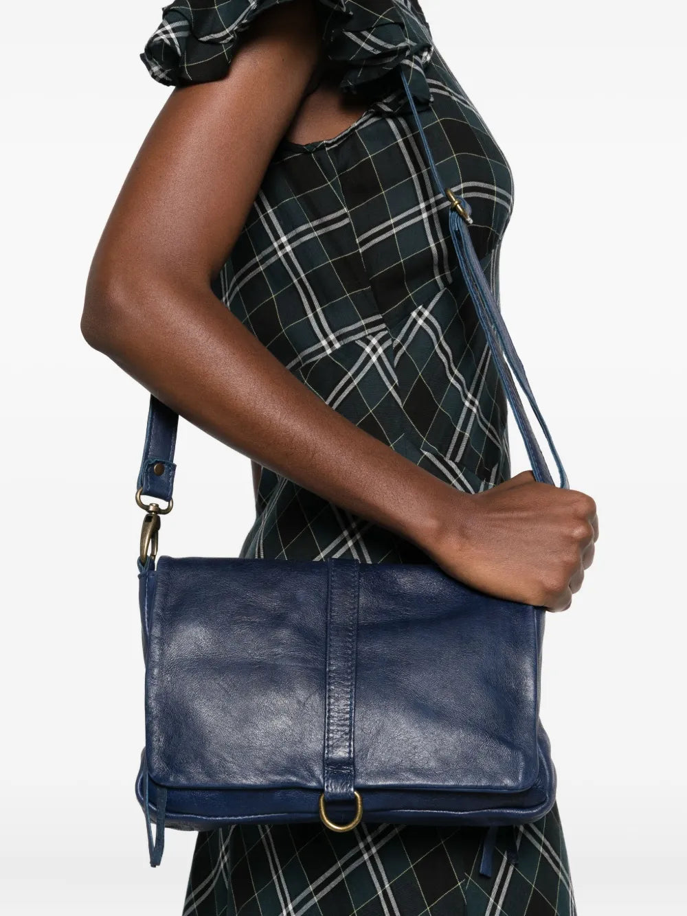 Sommet 320 handmade blue leather crossbody bag in vegetable-tanned leather with detachable strap, made in Italy