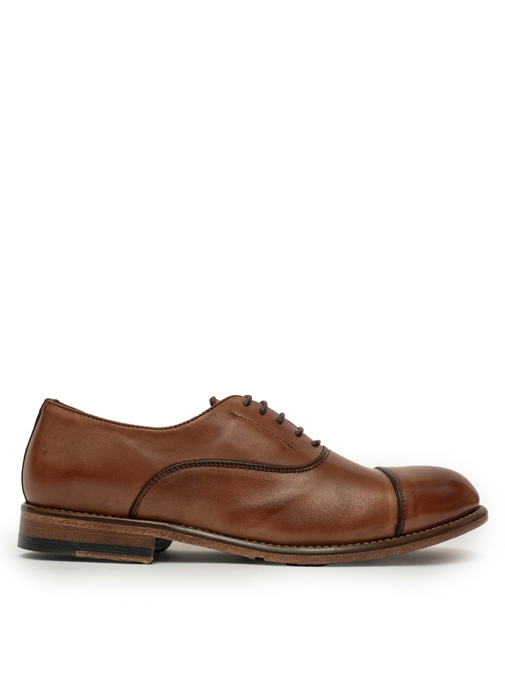Brandy leather oxford cap toe — SOMMET Hand Made in Italy label
