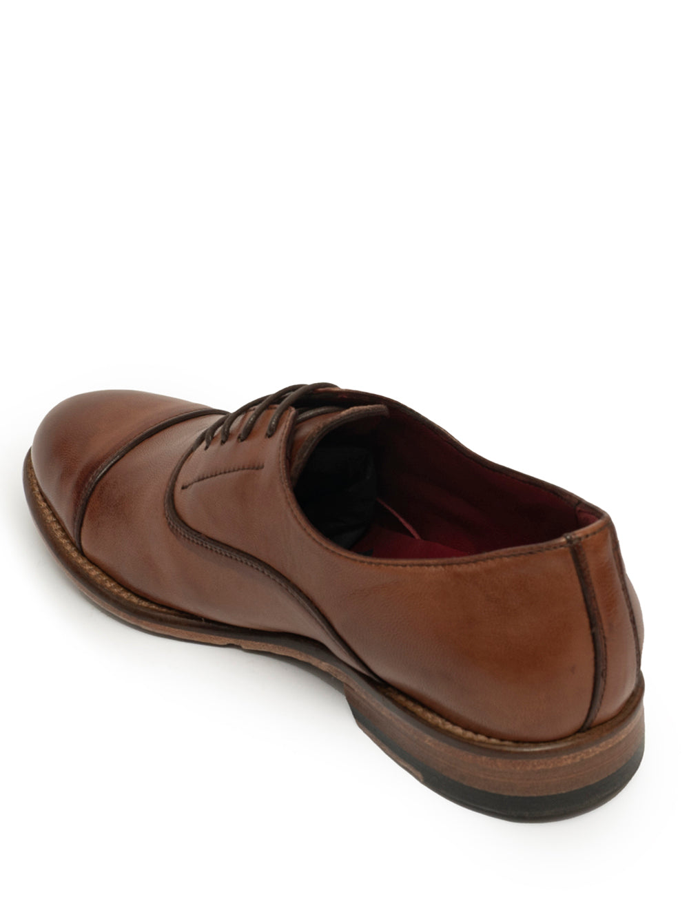 Brandy leather oxford cap toe — SOMMET Hand Made in Italy label