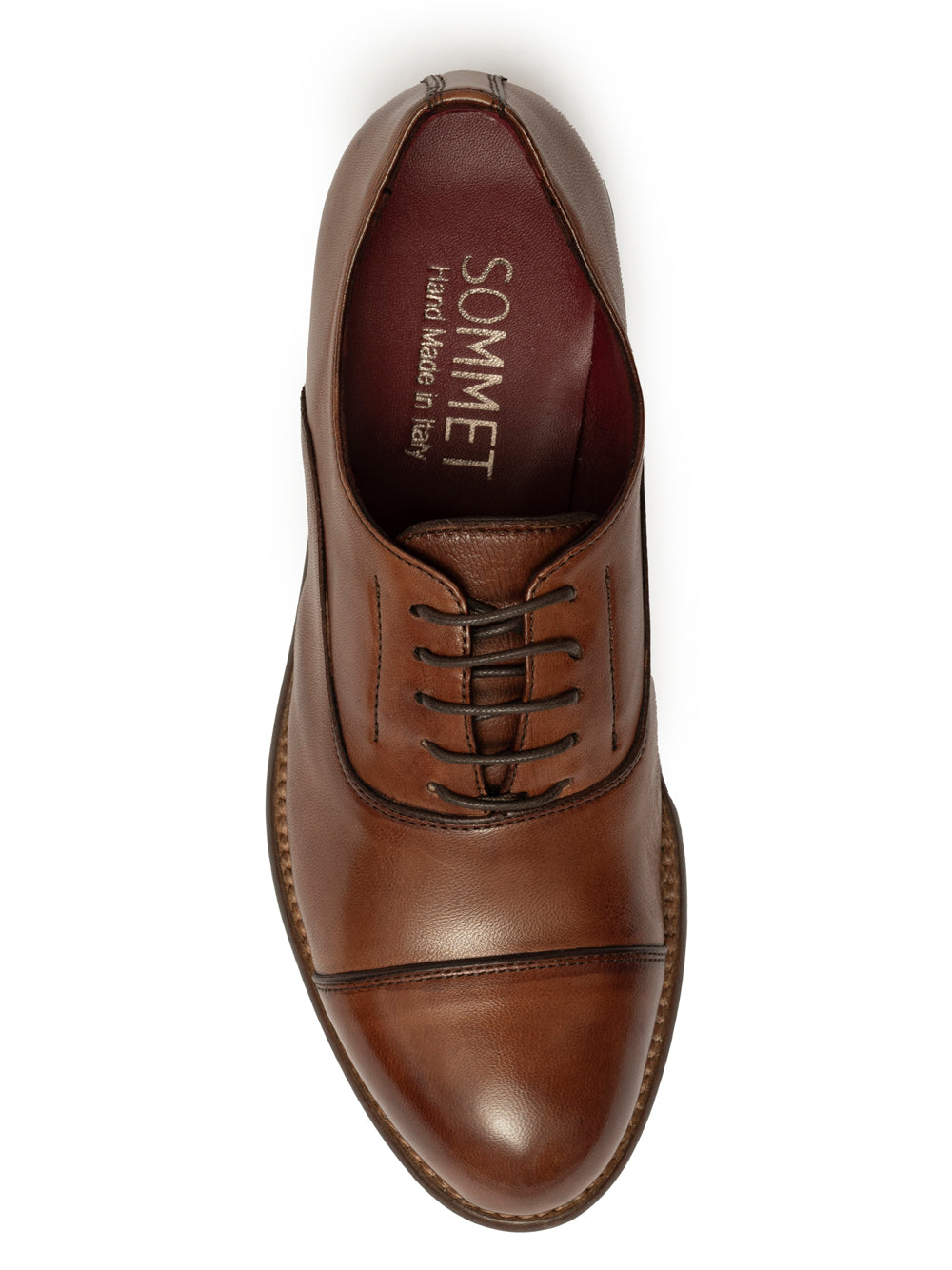 Brandy leather oxford cap toe — SOMMET Hand Made in Italy label