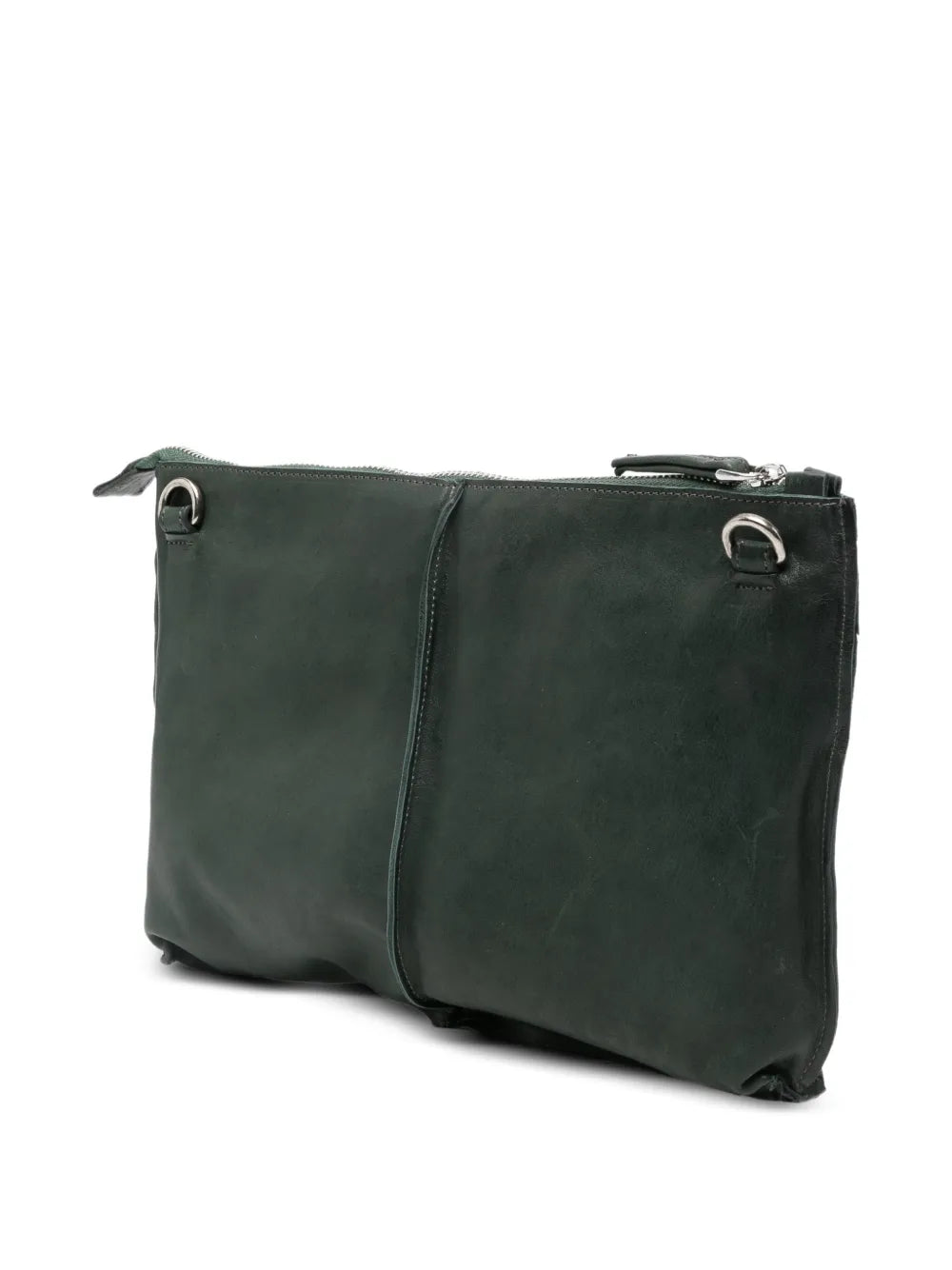 Sommet Clark crossbody bag in deep cadet green vegetable-tanned leather with adjustable strap and waxed artisanal finish, handmade in Italy.