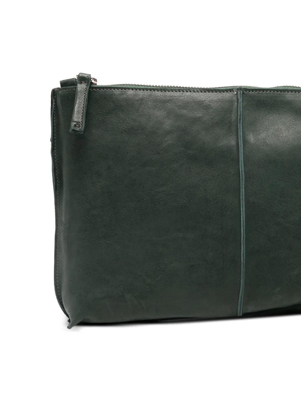 Sommet Clark crossbody bag in deep cadet green vegetable-tanned leather with adjustable strap and waxed artisanal finish, handmade in Italy.