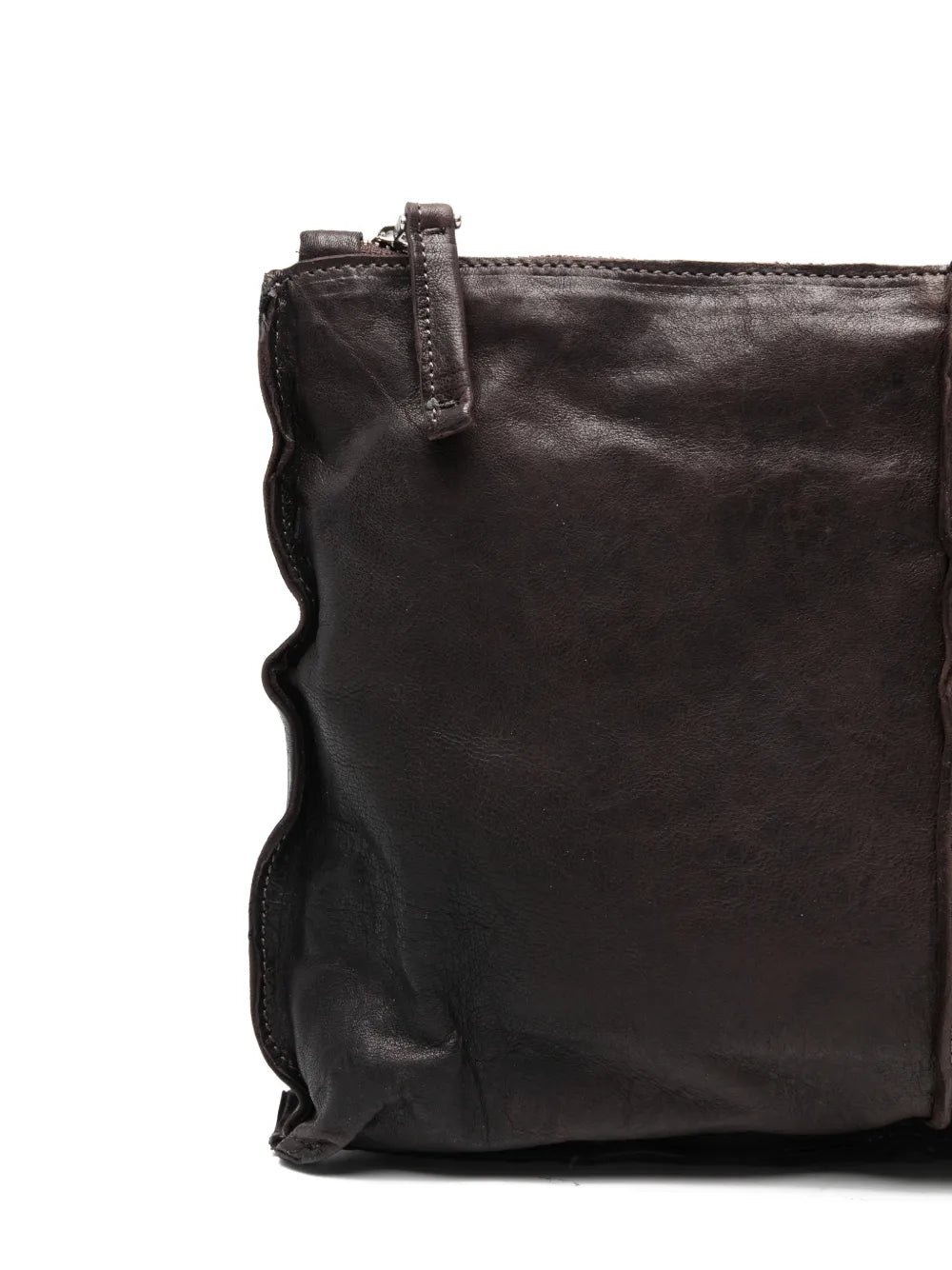 Sommet Clark crossbody bag in coffee vegetable-tanned leather with adjustable strap and waxed artisanal finish, handmade in Italy.