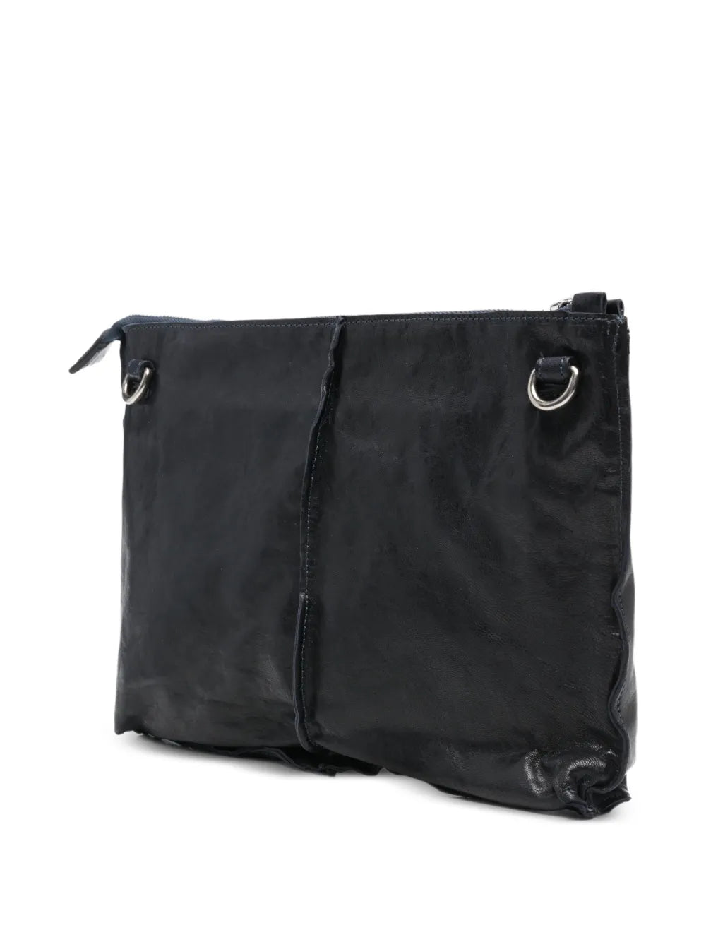 Sommet Clark crossbody bag in deep ocean blue vegetable-tanned leather with adjustable strap and waxed finish, handmade in Italy.