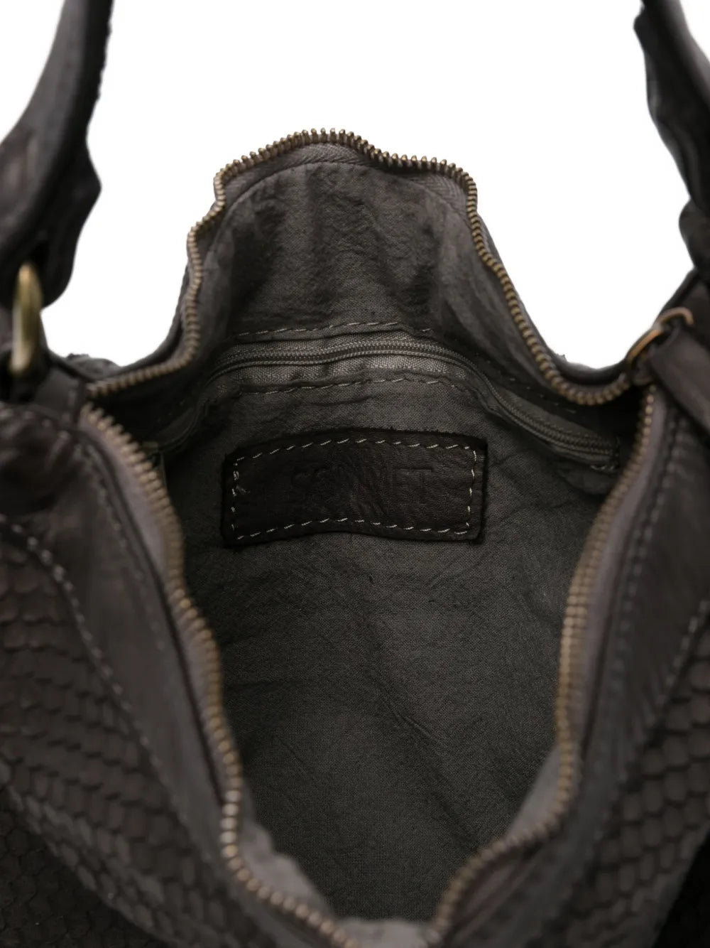 Luxury textured tote bag Corda 358/C in Black leather, double handle for shoulder or crossbody, hand made in Italy