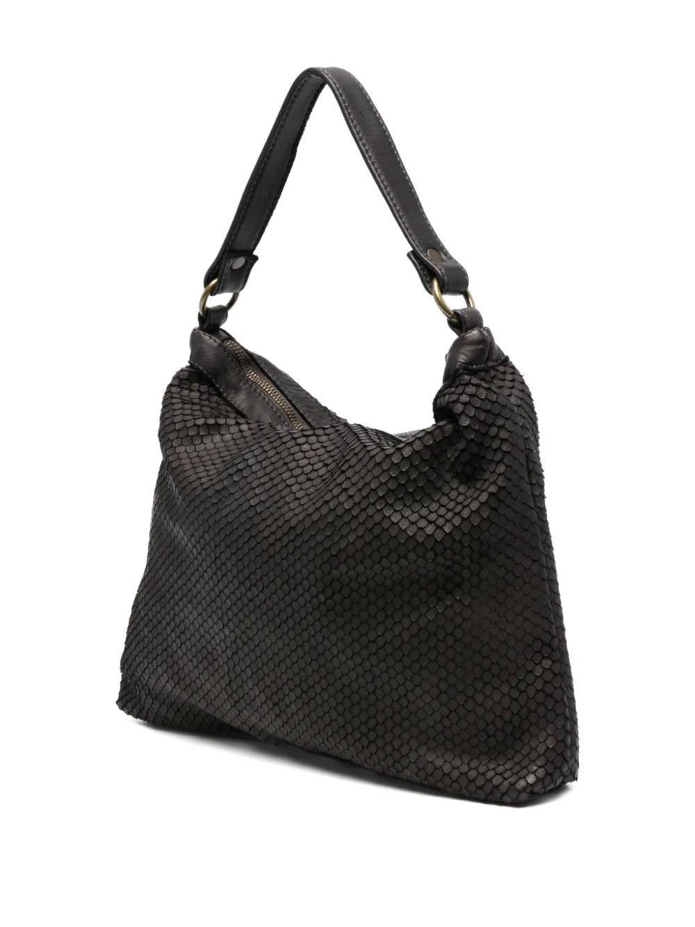 Luxury textured tote bag Corda 358/C in Black leather, double handle for shoulder or crossbody, hand made in Italy
