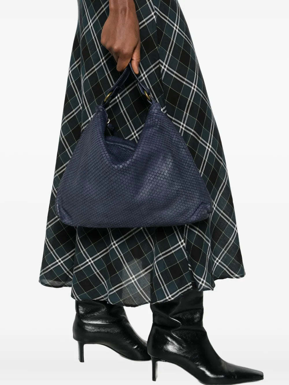 Luxury textured tote bag Corda 358/C in Navy leather, double handle for shoulder or crossbody, hand made in Italy