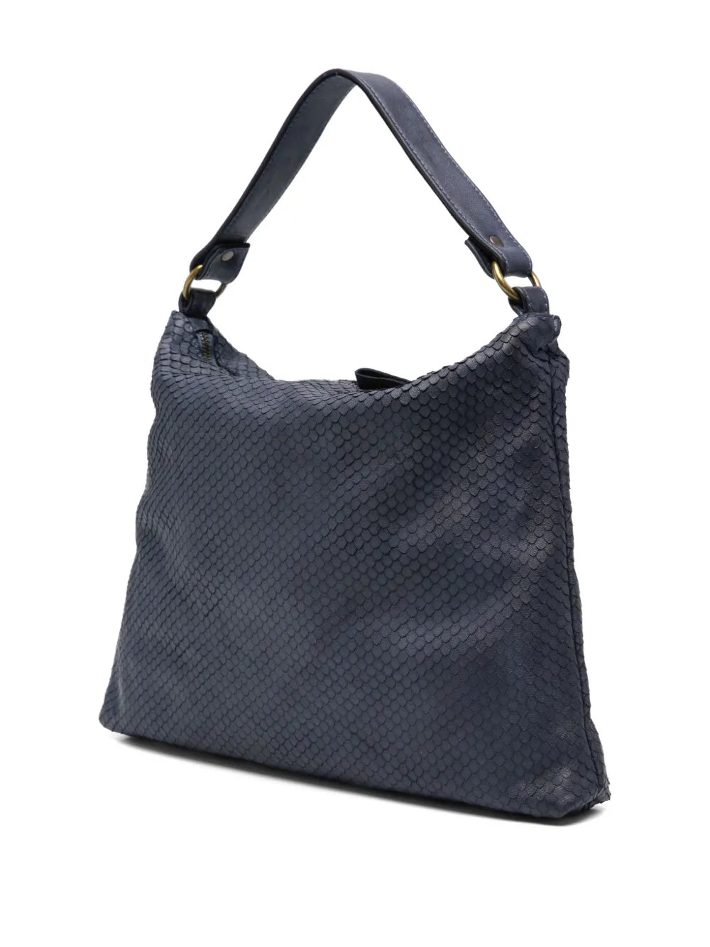 Luxury textured tote bag Corda 358/C in Navy leather, double handle for shoulder or crossbody, hand made in Italy