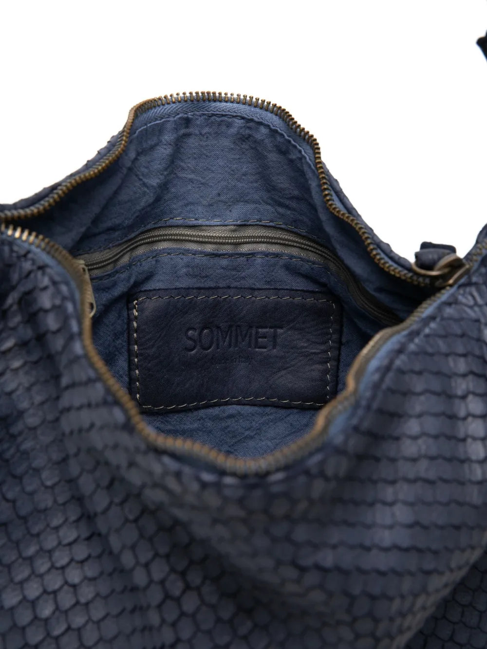 Luxury textured tote bag Corda 358/C in Navy leather, double handle for shoulder or crossbody, hand made in Italy