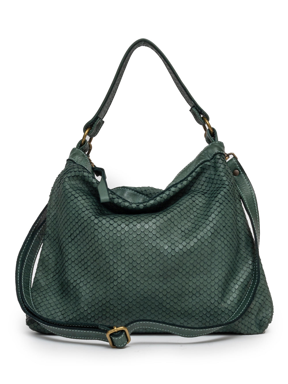 Sommet Corda 358/C tote bag in forest green textured vegetable-tanned leather with top handle and adjustable strap, handmade in Italy