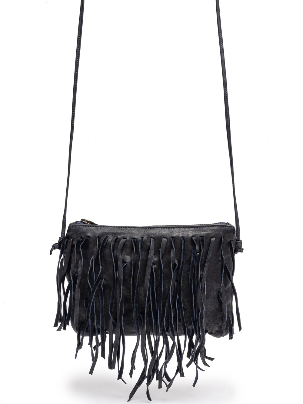 Sommet COUNTRY FRANGE navy blue boho chic leather fringe crossbody bag handmade in Italy with vegetable tanning