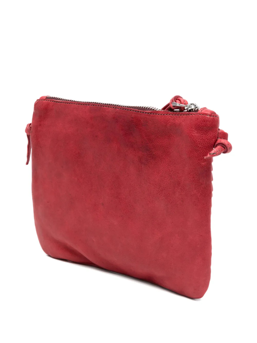 Country Row leather crossbody bag in bouganville red by Sommet, handcrafted in Italy from vegetable tanned calfskin with pleated detailing.