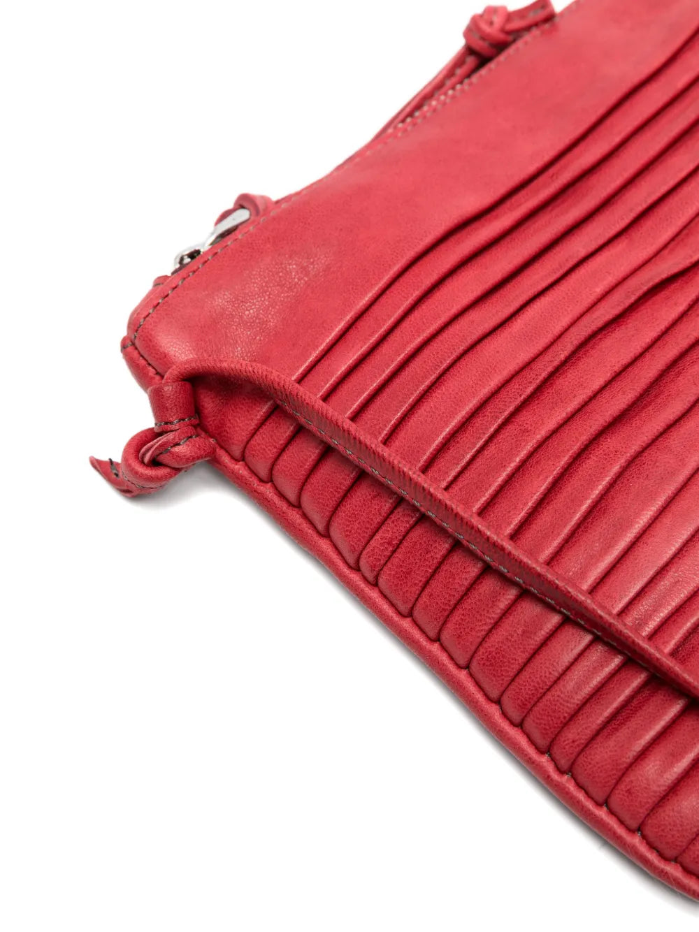 Country Row leather crossbody bag in bouganville red by Sommet, handcrafted in Italy from vegetable tanned calfskin with pleated detailing.