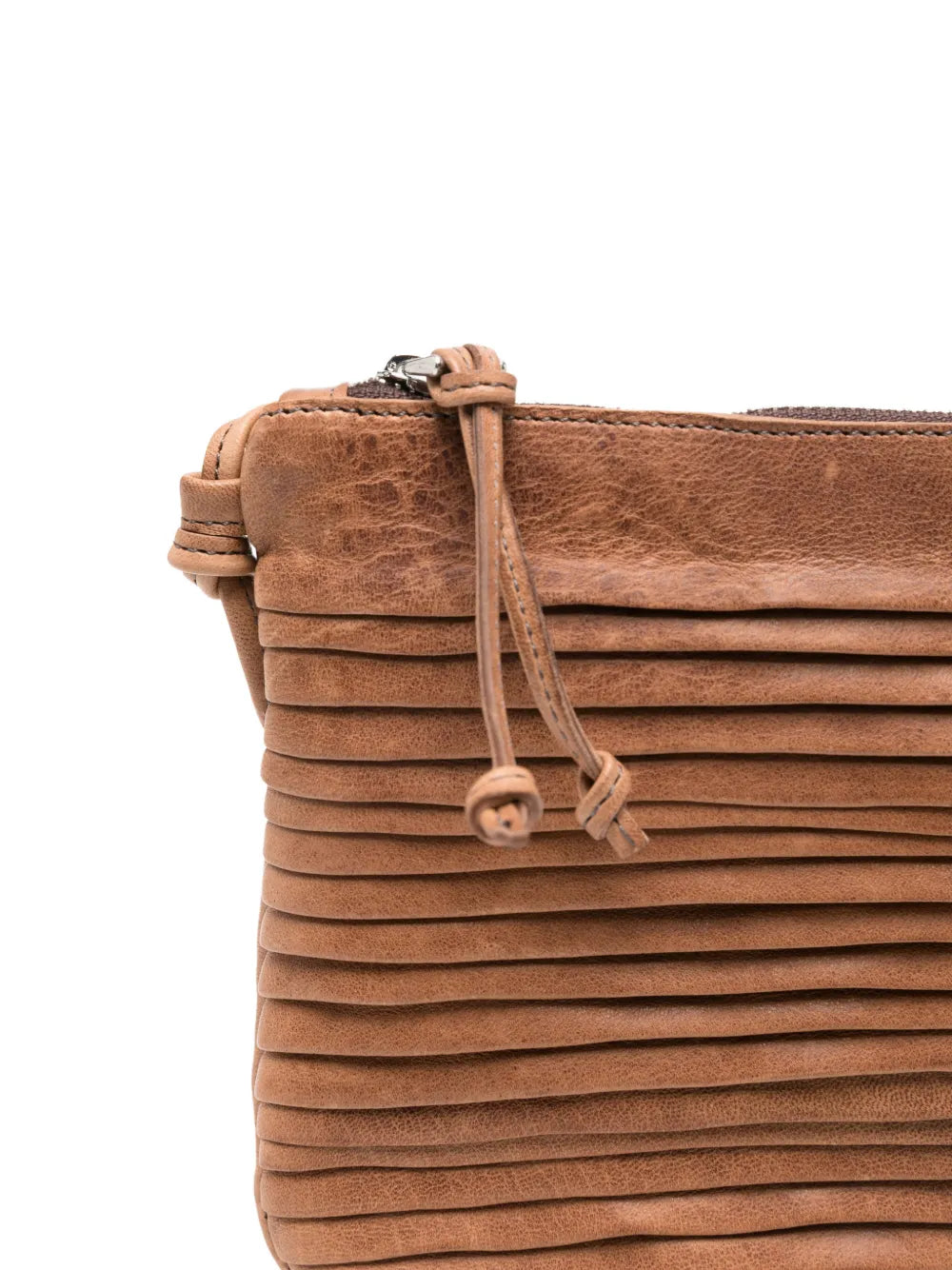 Sommet Country Row siena leather crossbody bag handcrafted in Italy from vegetable tanned calfskin with pleated texture detailing.