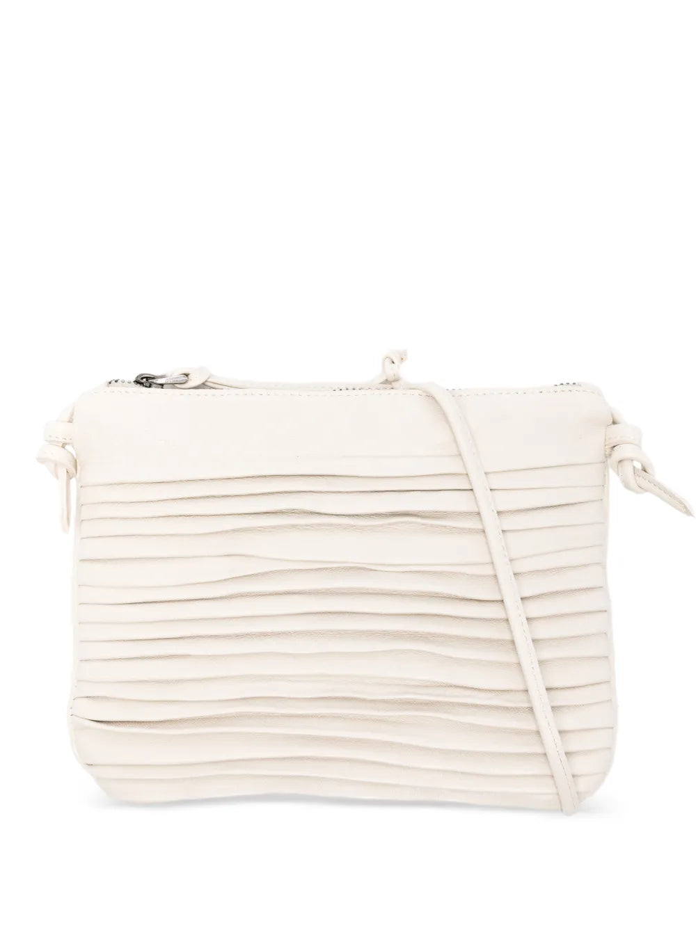 Sommet Country Row ivory leather crossbody bag handcrafted in Italy from vegetable tanned calfskin with pleated texture detailing.