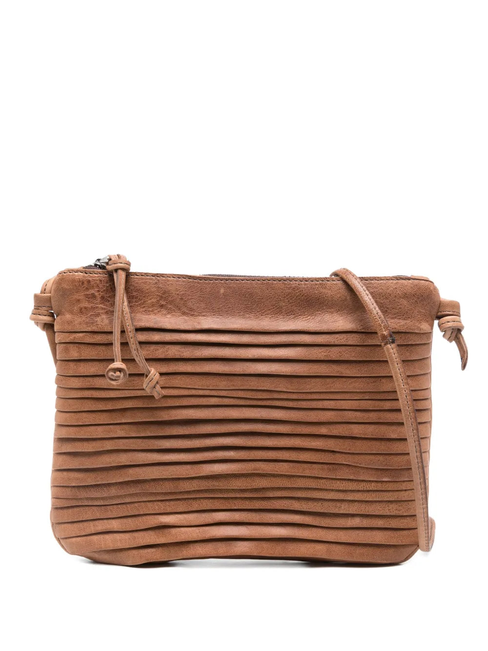 Country Row leather crossbody bag in sand color by Sommet, handcrafted in Italy from vegetable tanned calfskin with pleated texture detailing.