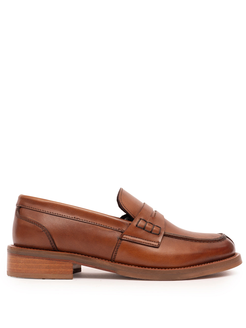 Cuoio vegetable-tanned leather penny loafer with wooden heel — SOMMET handmade in Italy
