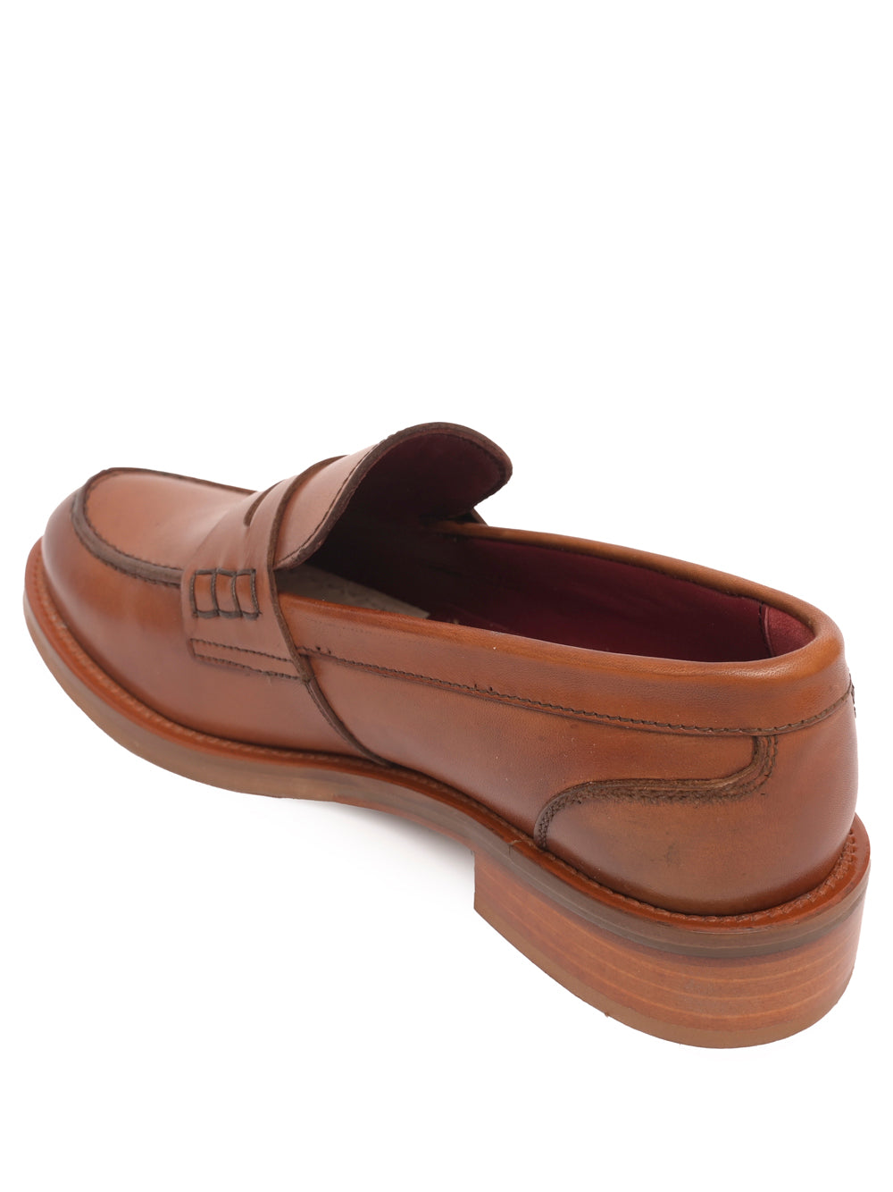 Cuoio vegetable-tanned leather penny loafer with wooden heel — SOMMET handmade in Italy