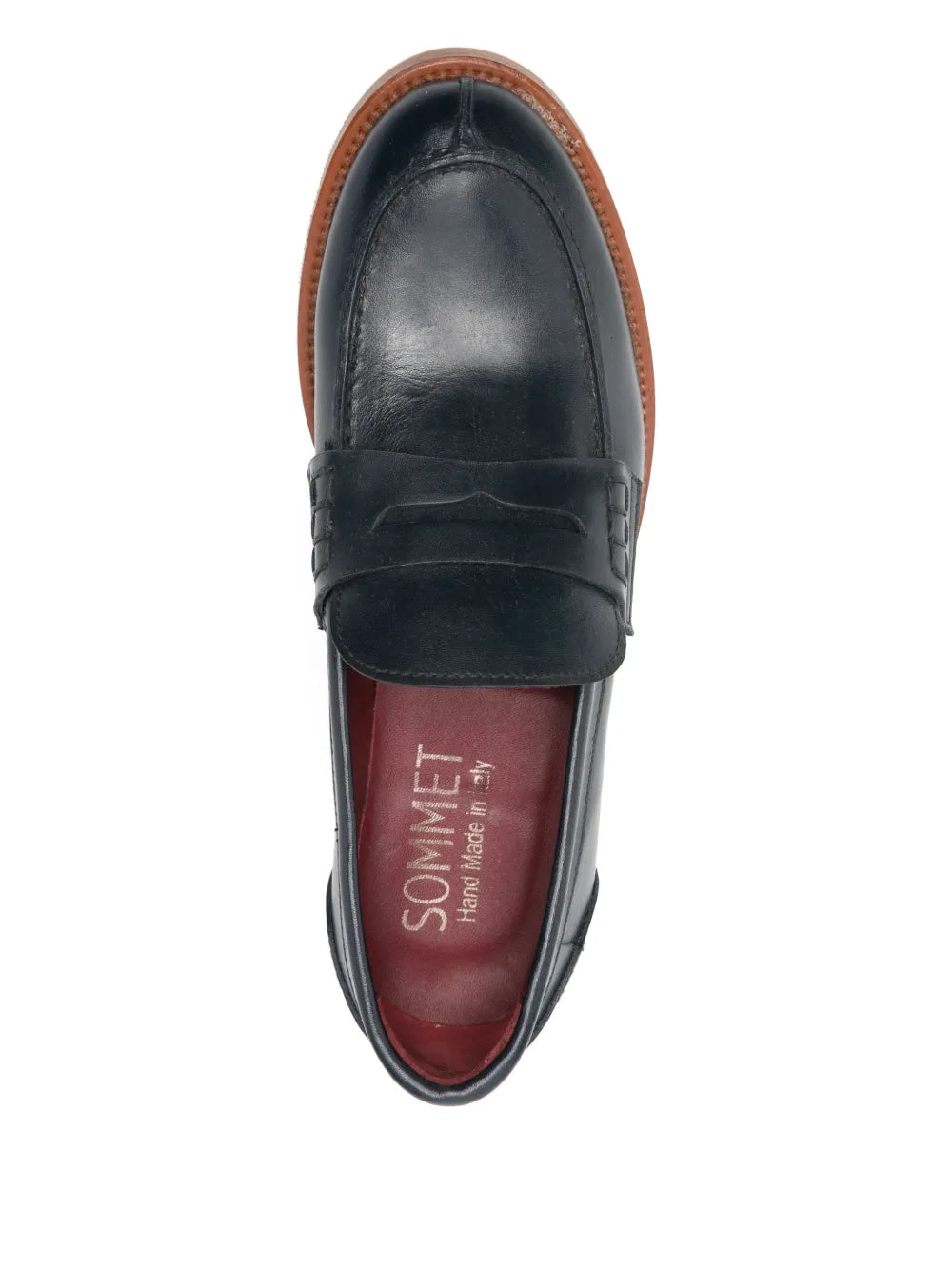 Women’s navy Italian leather loafer with flexible sole — SOMMET