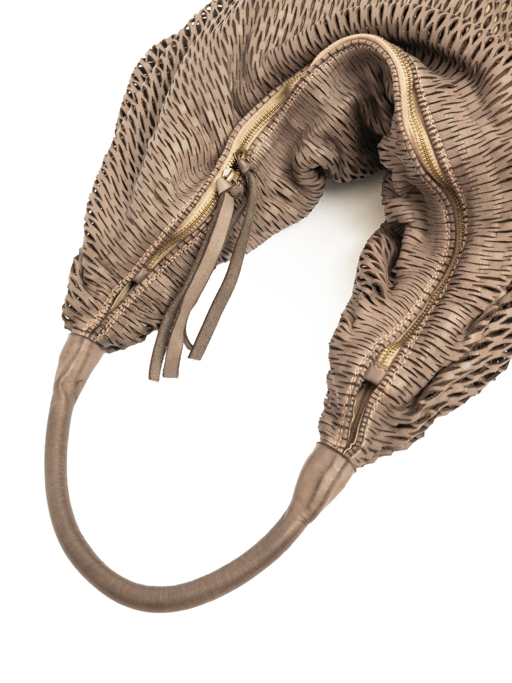 Sommet 306/rete handmade leather hobo bag in Acacia, size M 50x50 cm, bucket style made in Italy