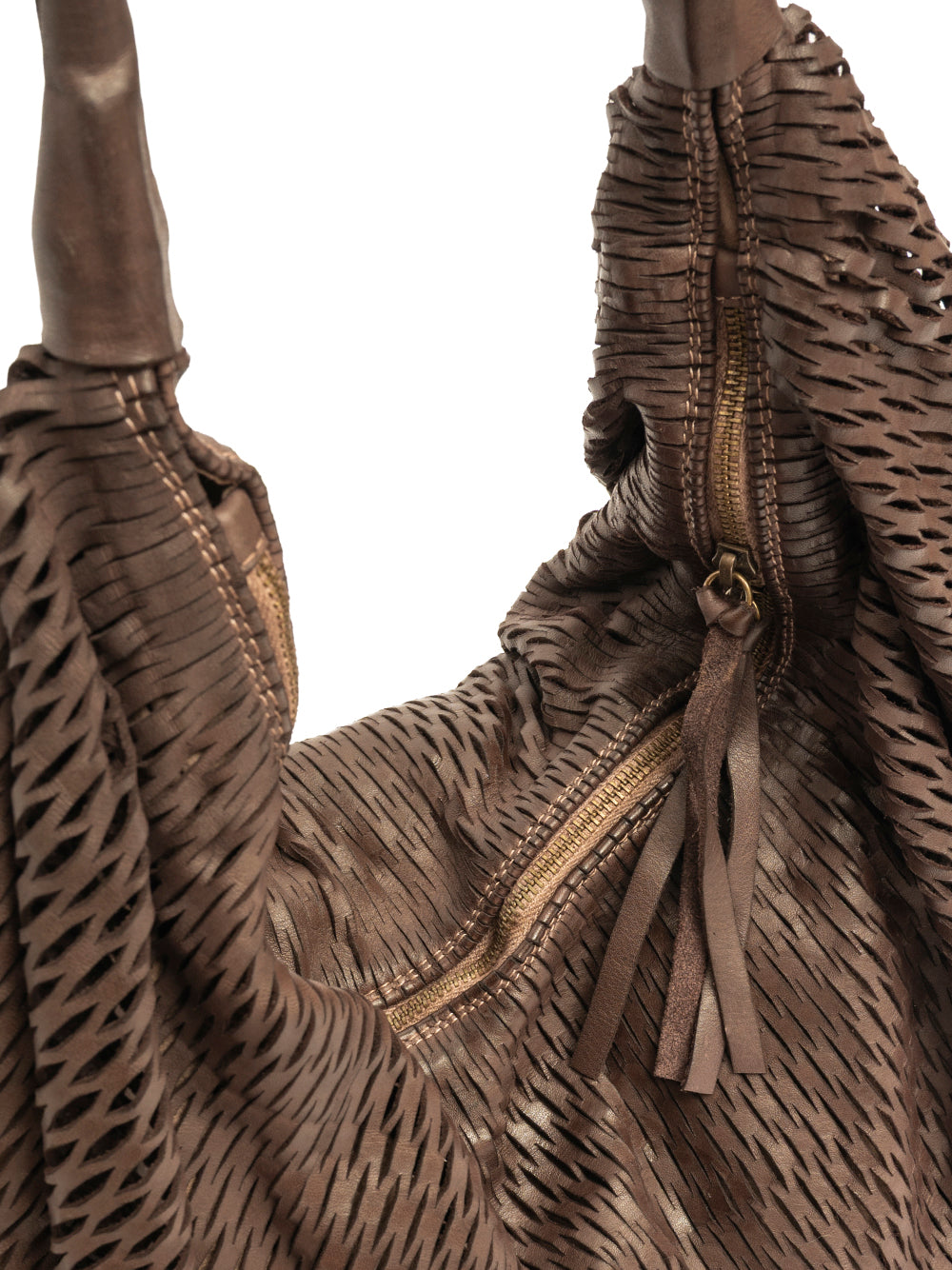 Sommet handmade leather hobo bag in Testa di Moro, large size M 50x50 cm, bucket design made in Italy