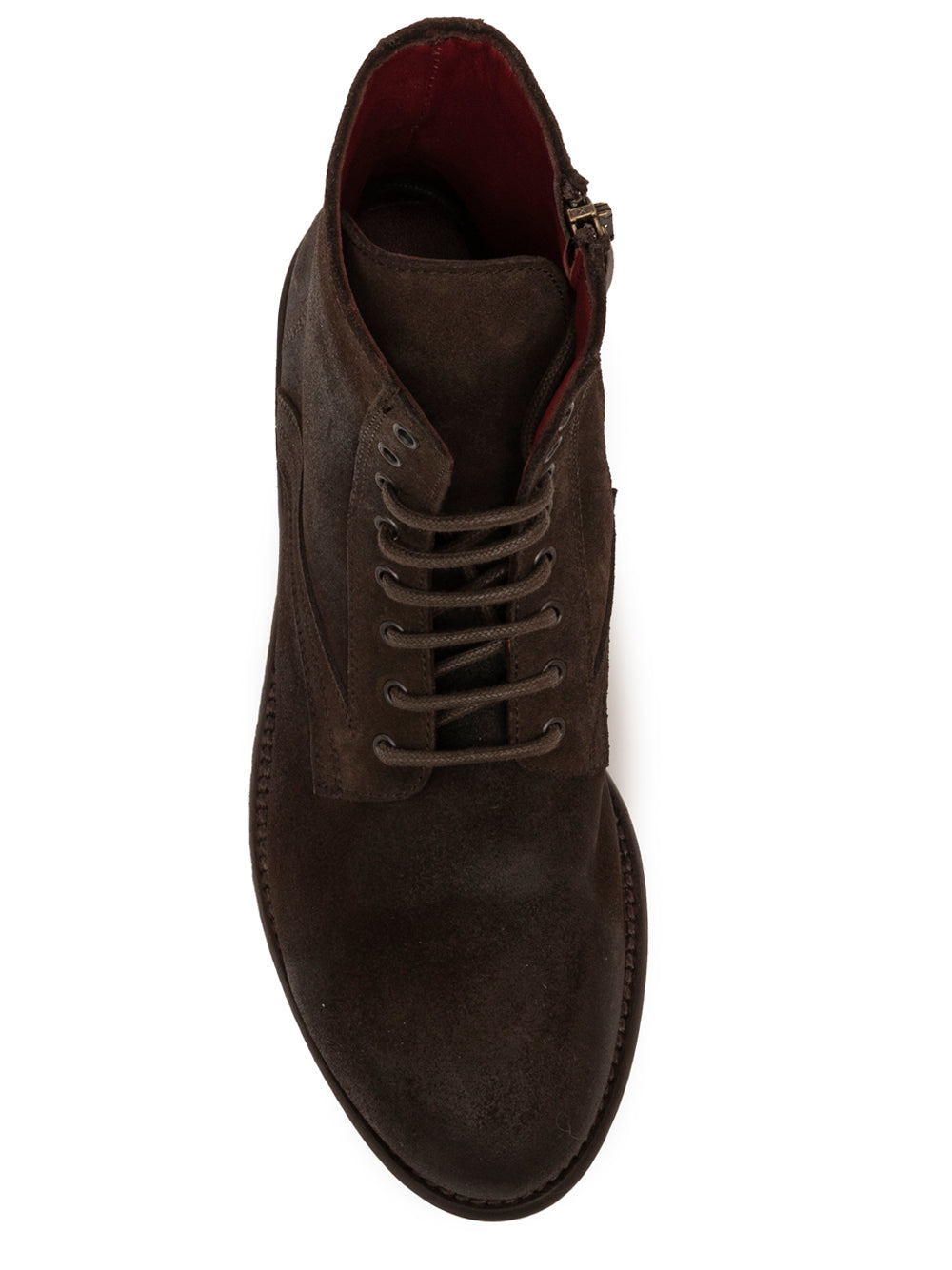 Dark brown waxed leather lace-up ankle boot zip detail — SOMMET handmade in Italy
