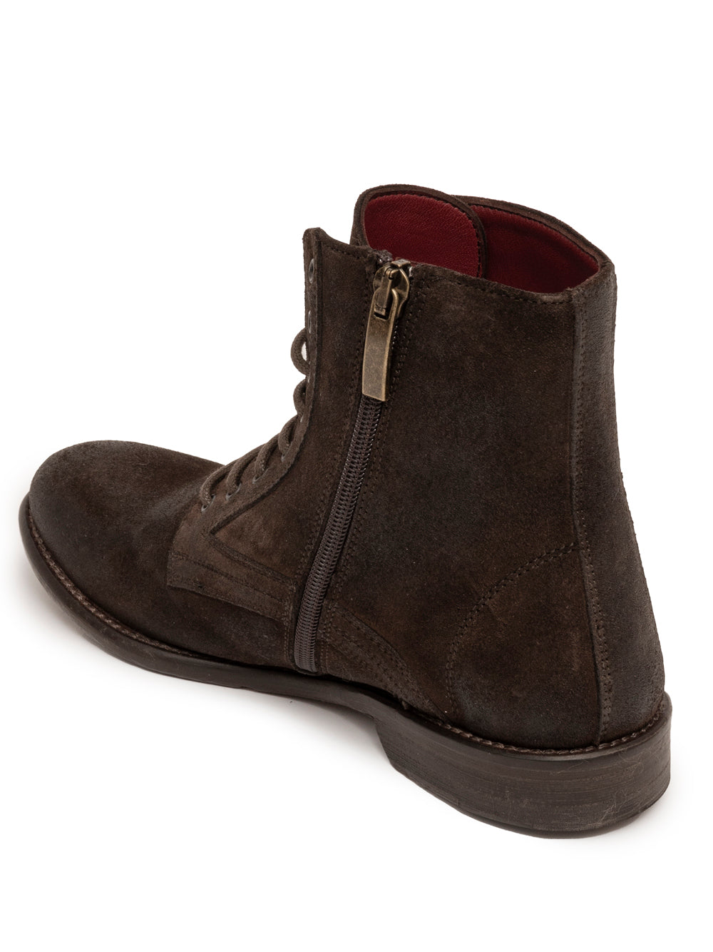Dark brown waxed leather lace-up ankle boot — SOMMET handmade in Italy
