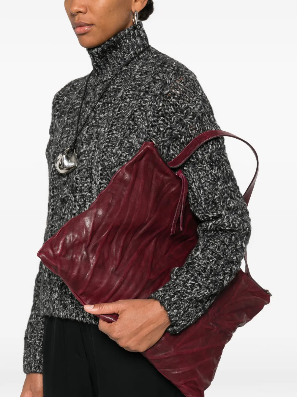 "Sommet Lexi Medium bag in barolo wrinkled leather, medium size 35x45. Laptop