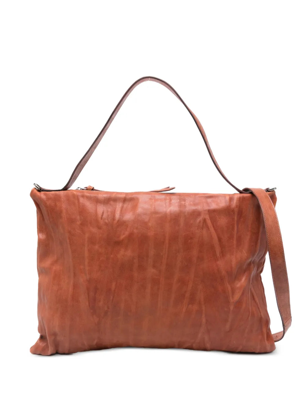 Sommet Lexi Medium cognac leather crossbody bag in vegetable tanned leather, soft and lightweight, handcrafted in Italy.