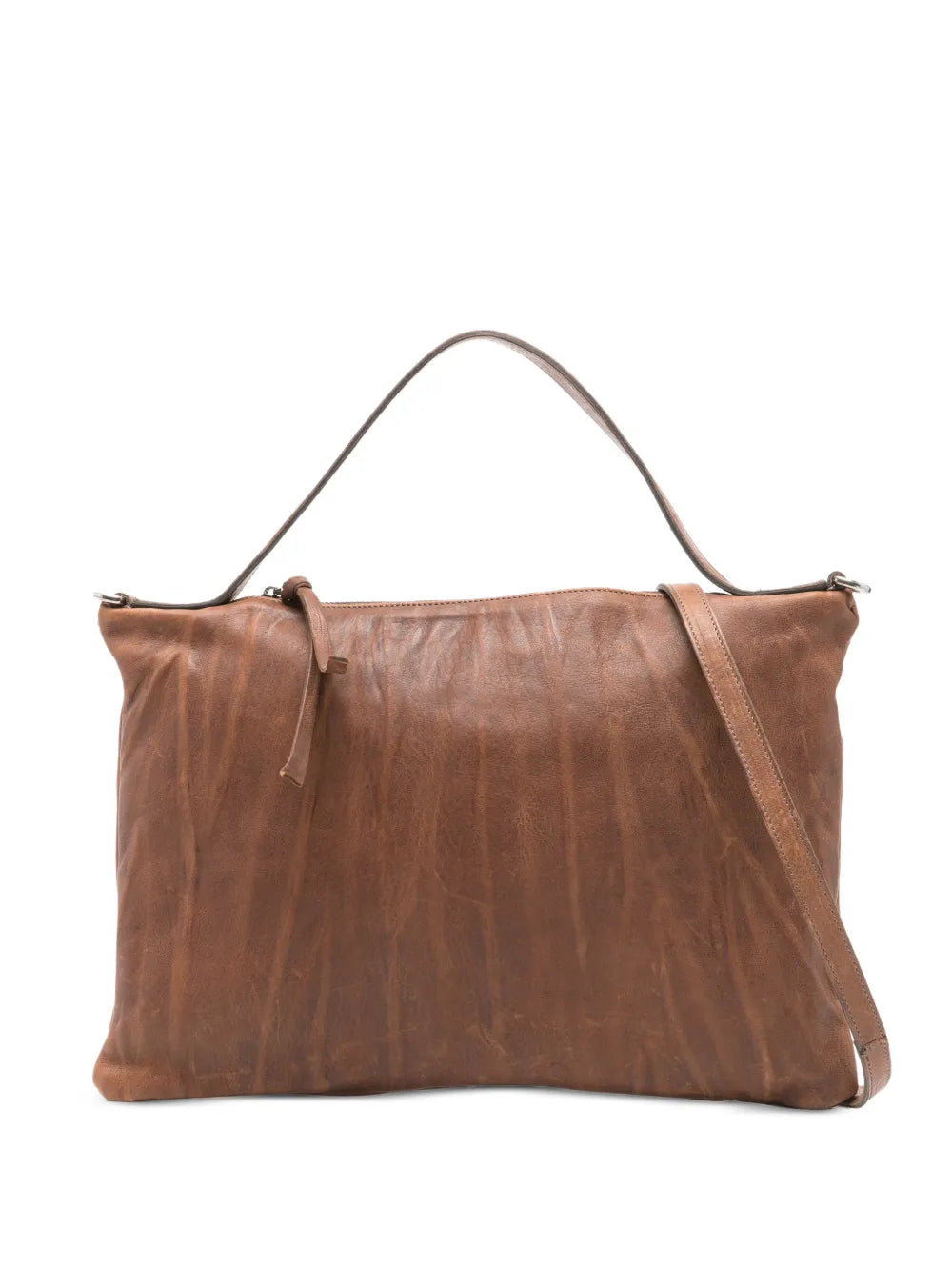 Sommet Lexi Small cacao bag in wrinkled vegetable-tanned leather with short handle and detachable crossbody strap