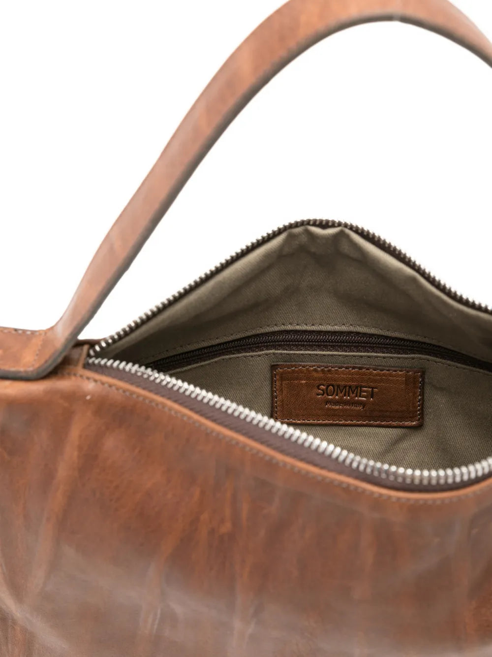 Sommet Lexi Small cacao bag in wrinkled vegetable-tanned leather with short handle and detachable crossbody strap