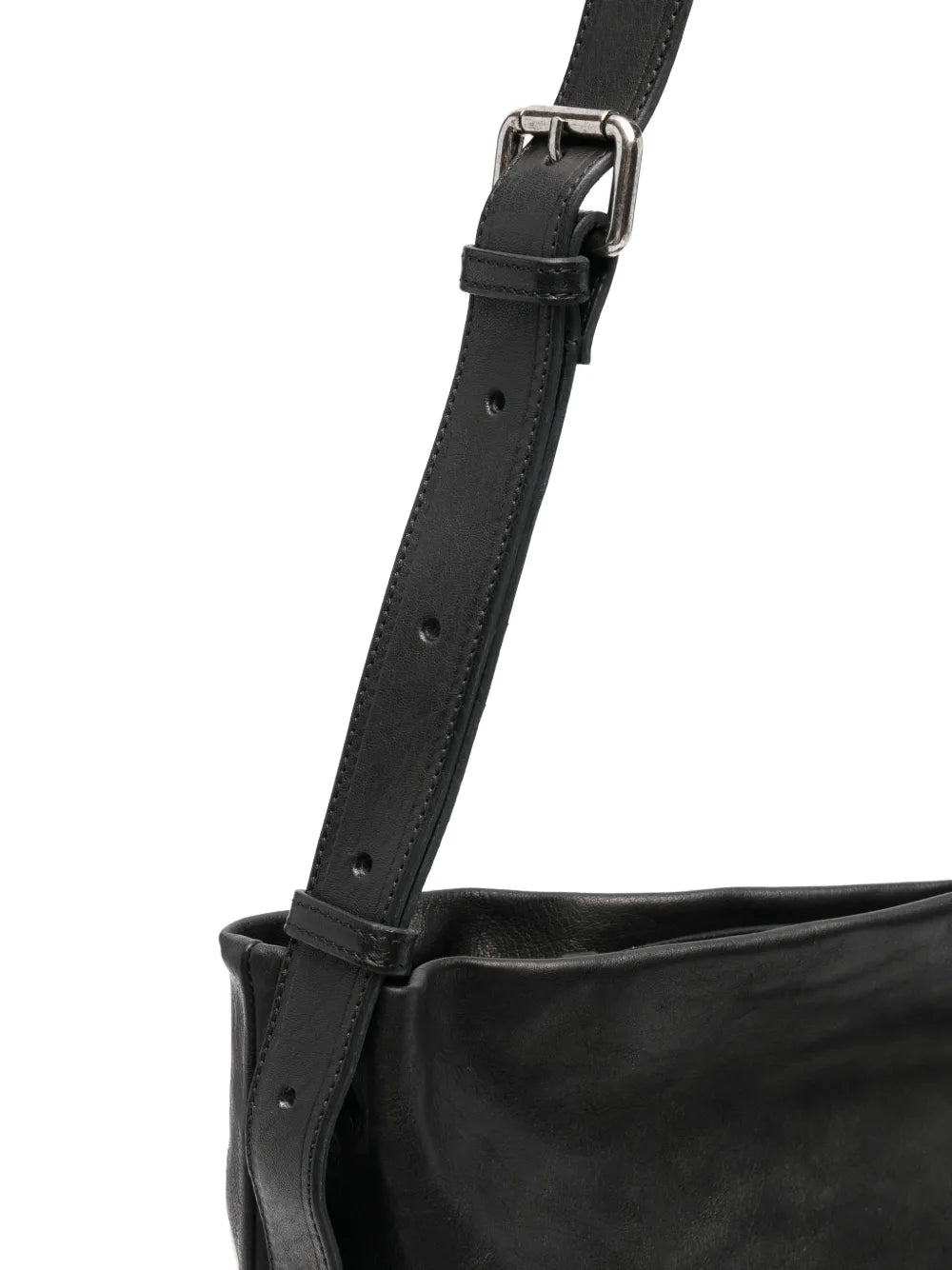 Sommet Lidia black vegetable-tanned leather sack bag with adjustable strap and waxed finish, handmade in Italy