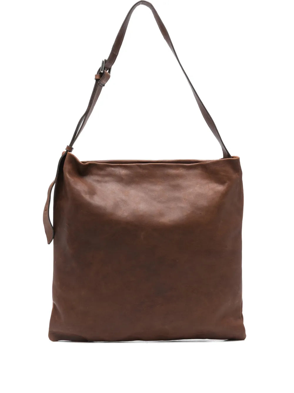 Sommet Lidia cacao vegetable-tanned leather sack bag with waxed finish and adjustable strap, handmade in Italy