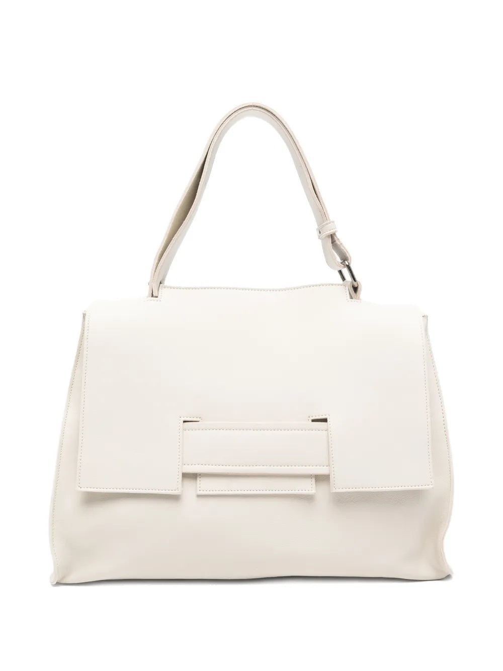 Sommet Mayway Little ivory leather handbag with structured silhouette, geometric flap detail and adjustable top handle, handcrafted in Italy.