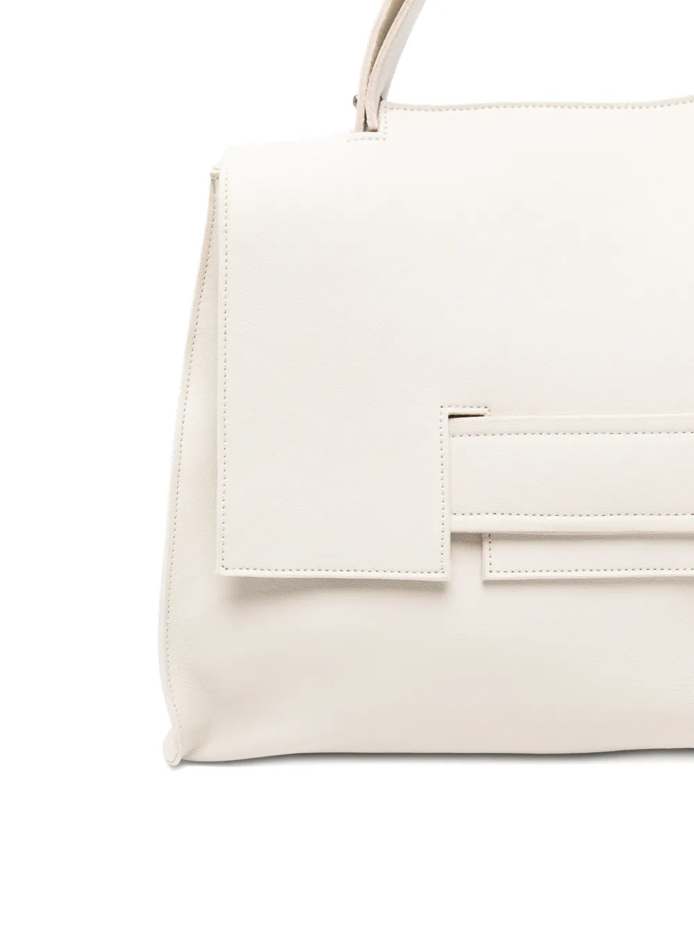 Sommet Mayway Little ivory leather handbag with structured silhouette, geometric flap detail and adjustable top handle, handcrafted in Italy.