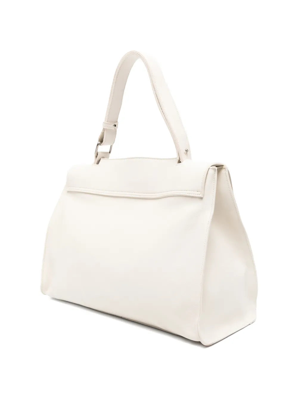 Sommet Mayway Little ivory leather handbag with structured silhouette, geometric flap detail and adjustable top handle, handcrafted in Italy.