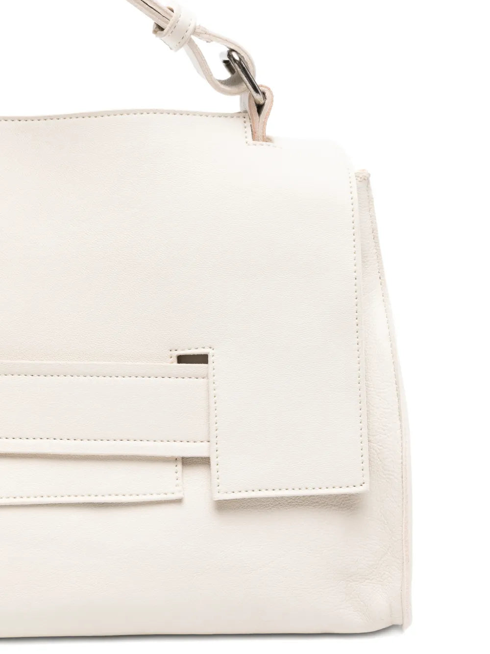 Sommet Mayway Little ivory leather handbag with structured silhouette, geometric flap detail and adjustable top handle, handcrafted in Italy.