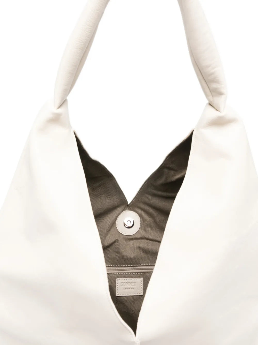 Sommet Mimi ivory leather maxi tote bag with soft structure, vegetable tanned leather, handcrafted in Italy.