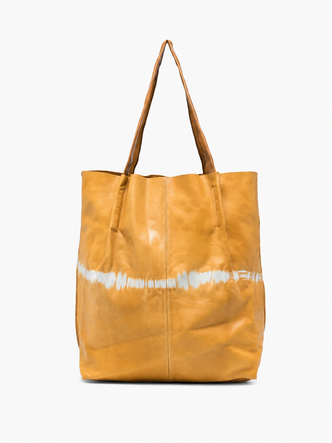 SOMMET NARA Tie-Dye large tote bag in ocher vegetable-tanned leather, handmade in Italy