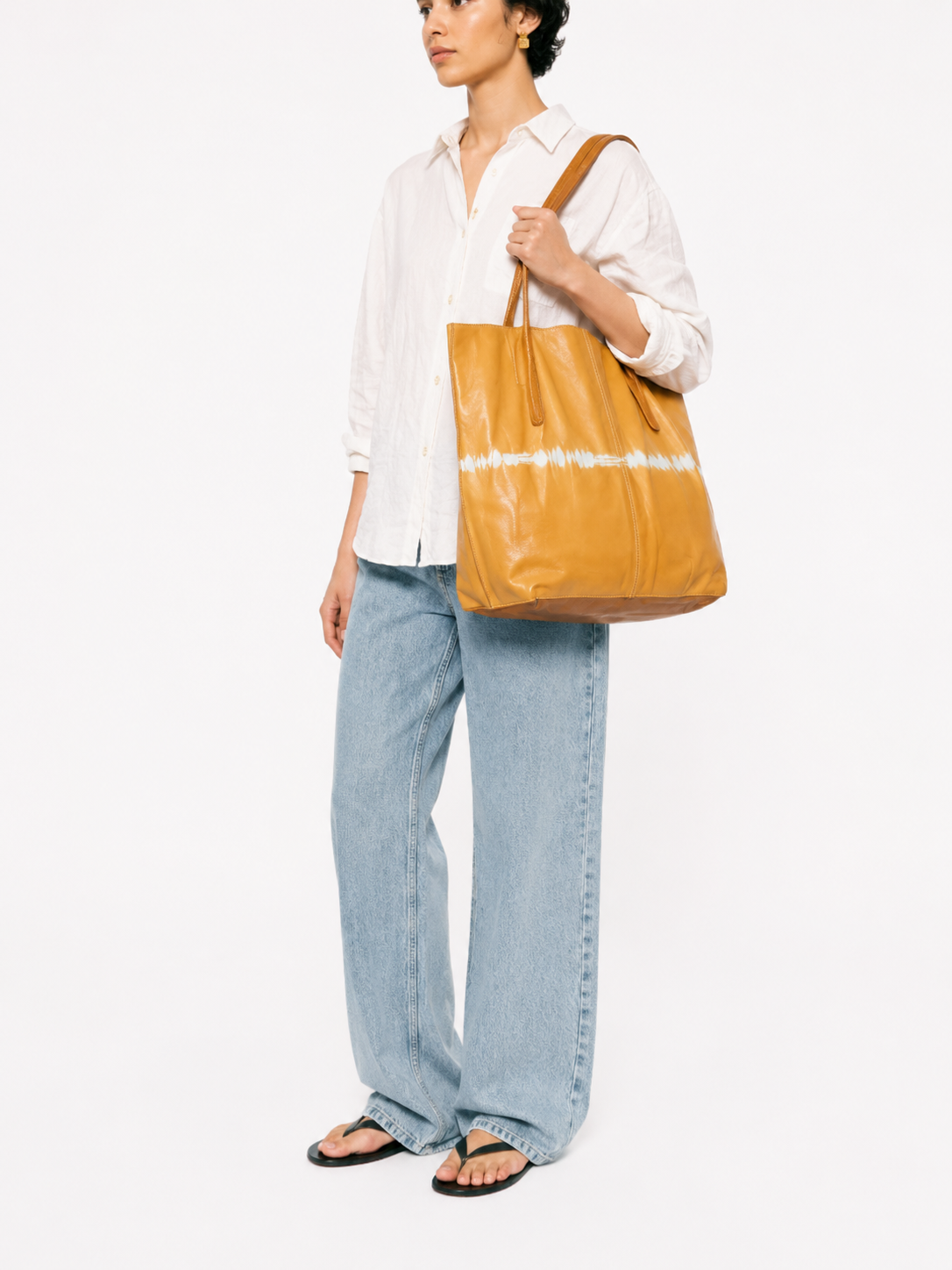 SOMMET NARA Tie-Dye large tote bag in ocher vegetable-tanned leather, handmade in Italy