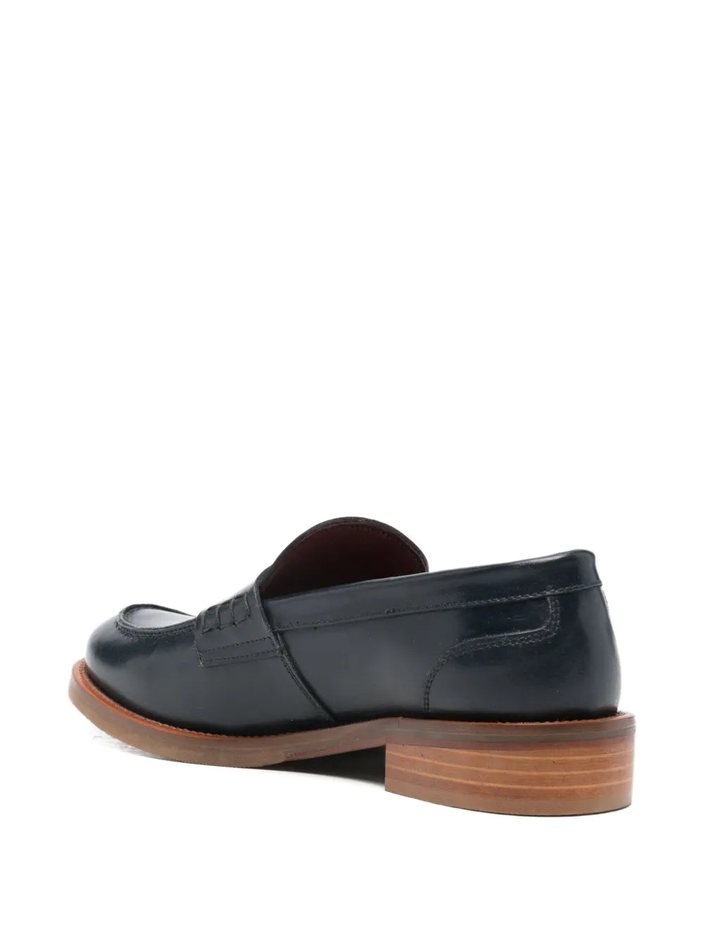 Navy leather penny loafer — SOMMET Hand Made in Italy label.