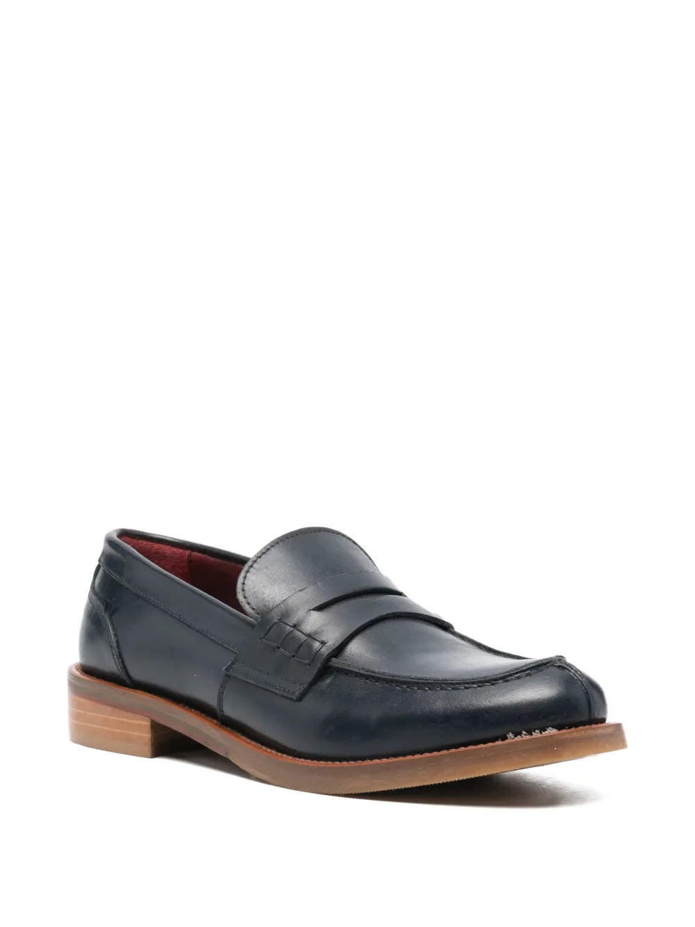 Navy leather penny loafer — SOMMET Hand Made in Italy label
